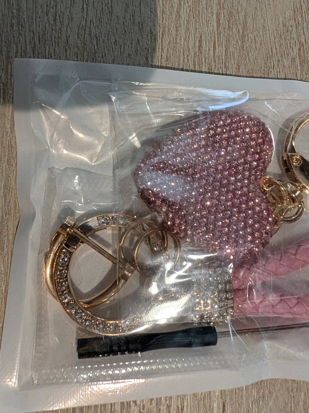 Pink Crystal Heart Keychain Bag Charm